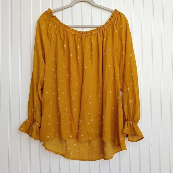 Paisley Raye Willow Yellow Off the Shoulder Peasant Top Plus Size 2X NWT USA - Picture 12 of 12